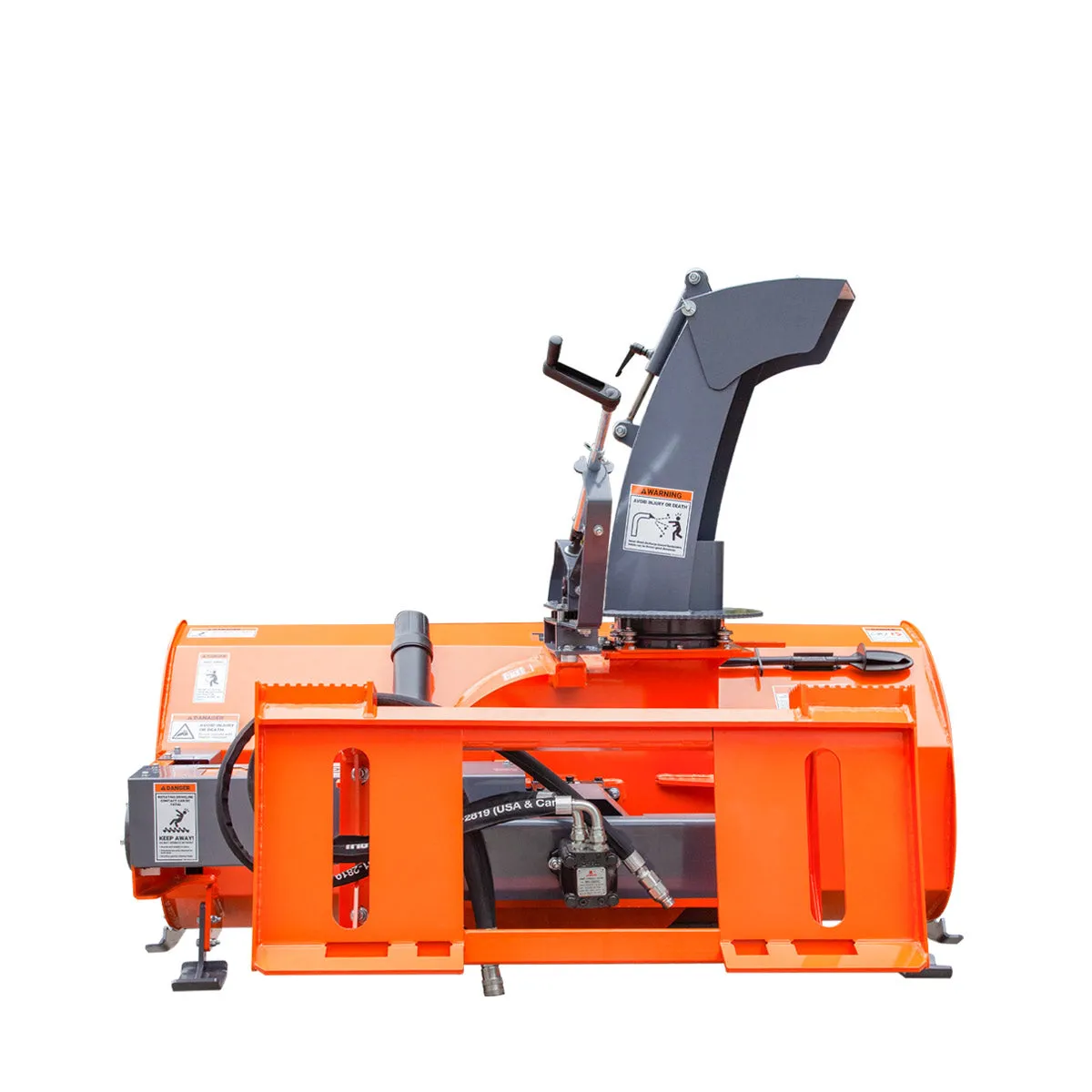 TMG Industrial 72” Skid Steer Snow Blower, 45-75 HP Loader Required, 24” Diameter Impeller, 360° Motor Driven Snow Chute, TMG-SSB72