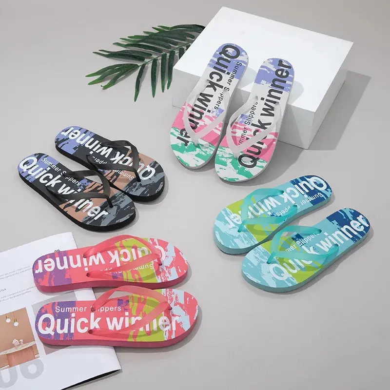 Women's Flip-Flops Personalized Couples Trendy Beach Sandals 2024 Summer New Graffiti Flip-Flops Summer Colorful Fashion