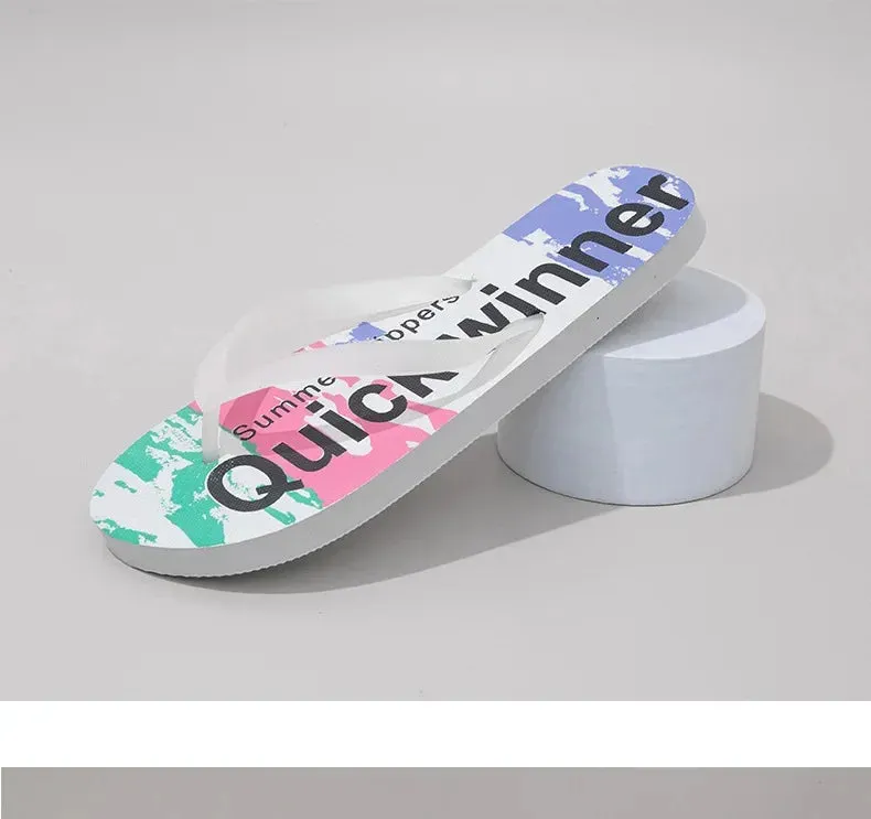 Women's Flip-Flops Personalized Couples Trendy Beach Sandals 2024 Summer New Graffiti Flip-Flops Summer Colorful Fashion