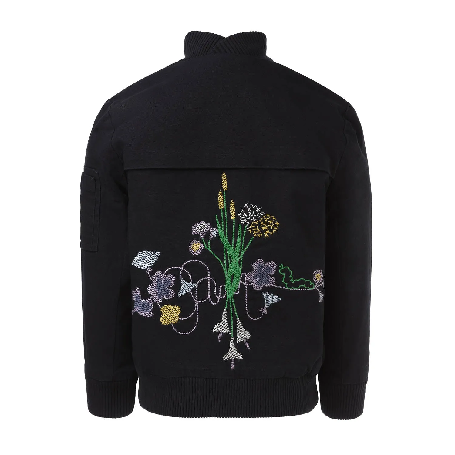 Zwart bomberjack met geborduurde bloemen 