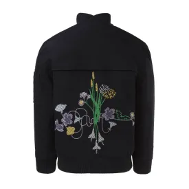 Zwart bomberjack met geborduurde bloemen 